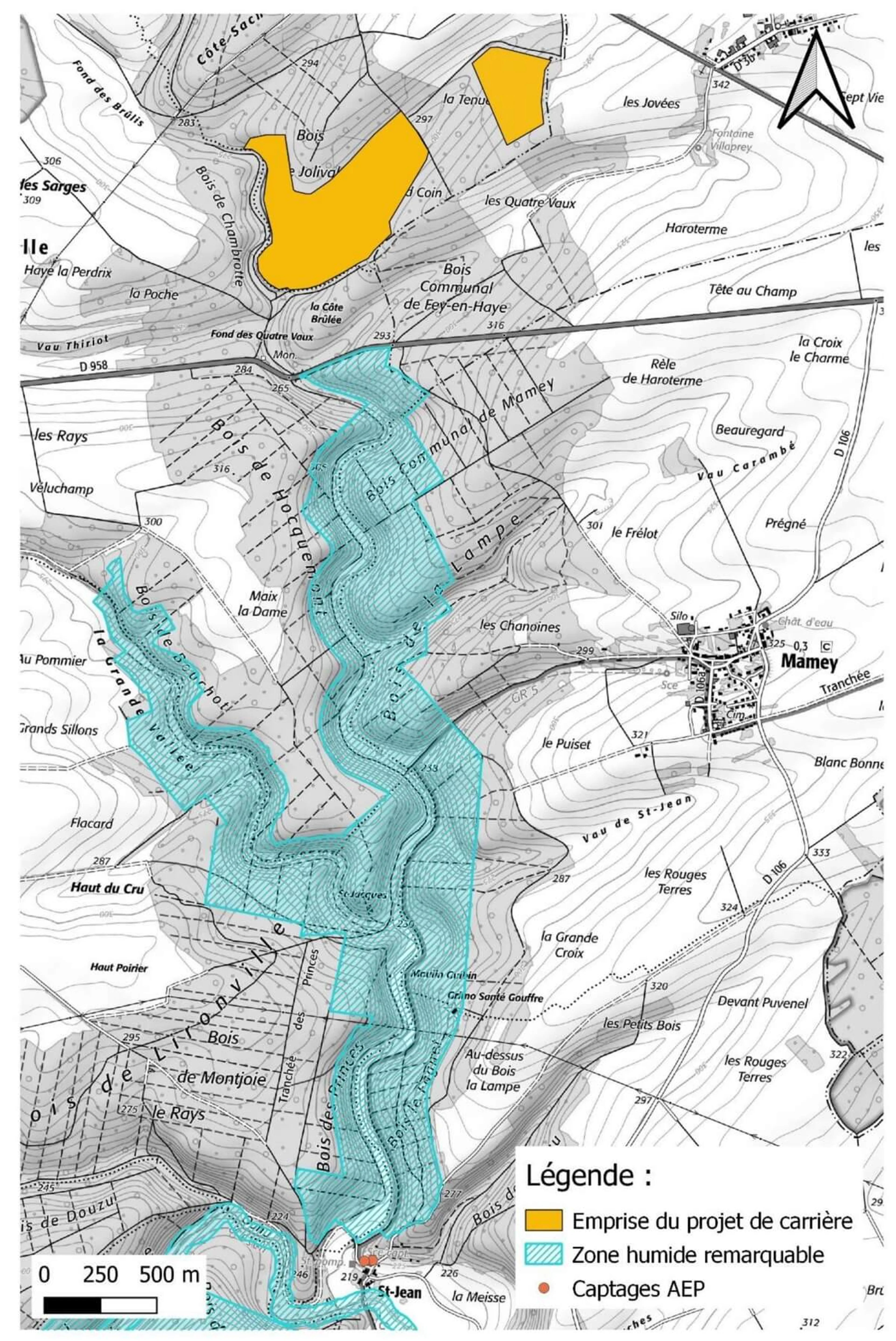 Plan des zones humides en aval de Jolival