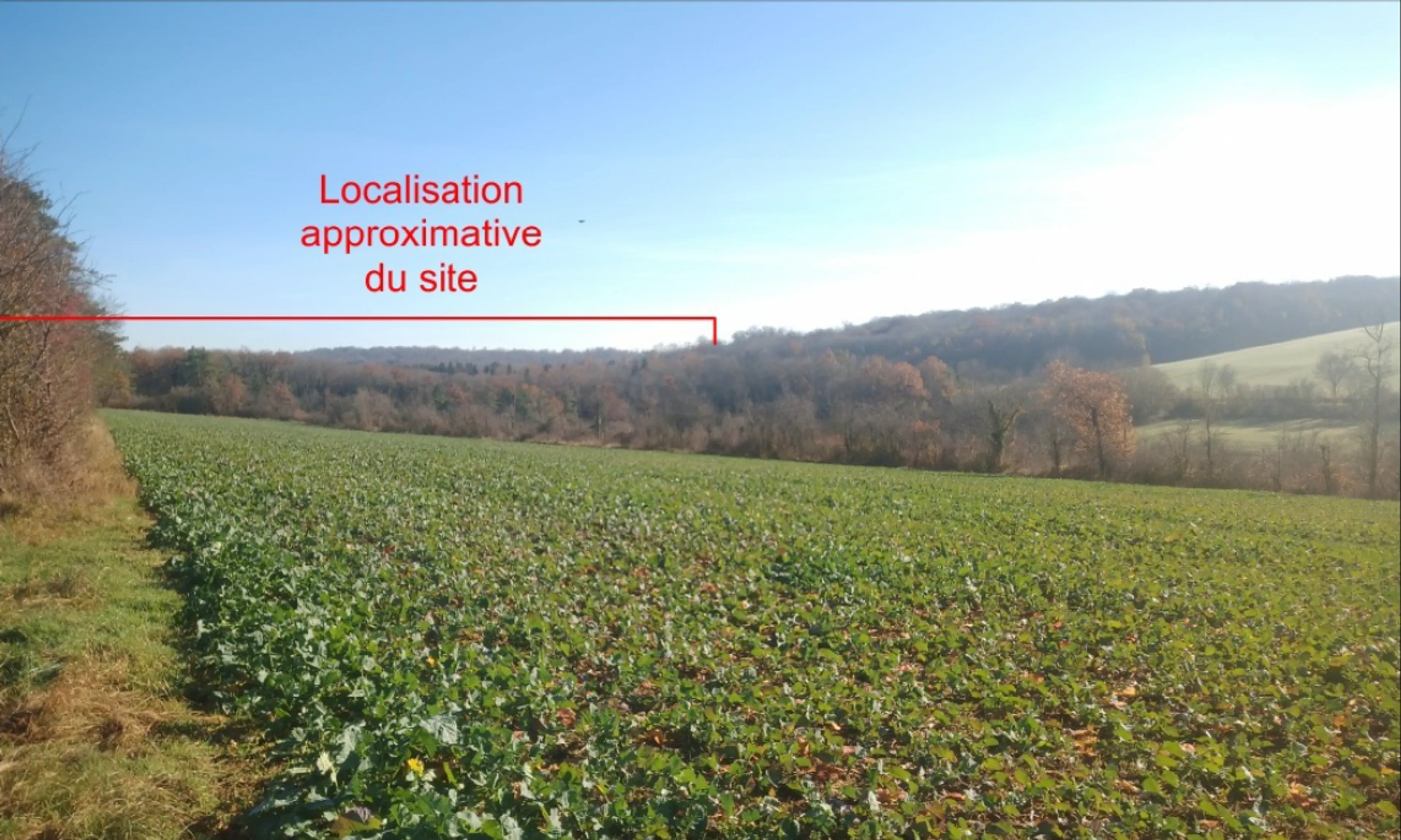 Vue prise depuis les hauteurs entre Limey et Jolival, direction Est : site invisible.